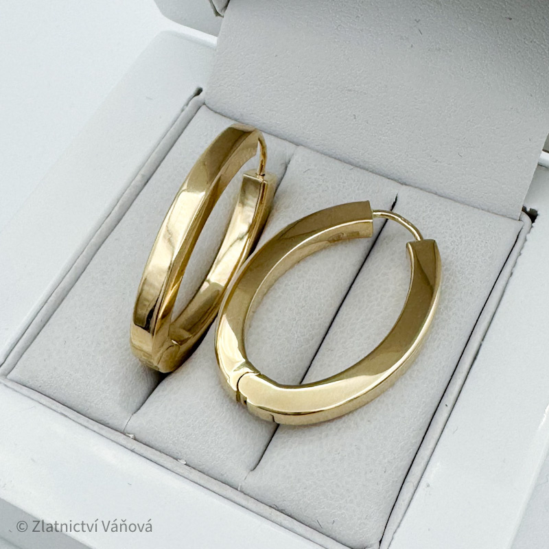 Žluté zlato náušnice duté ovály